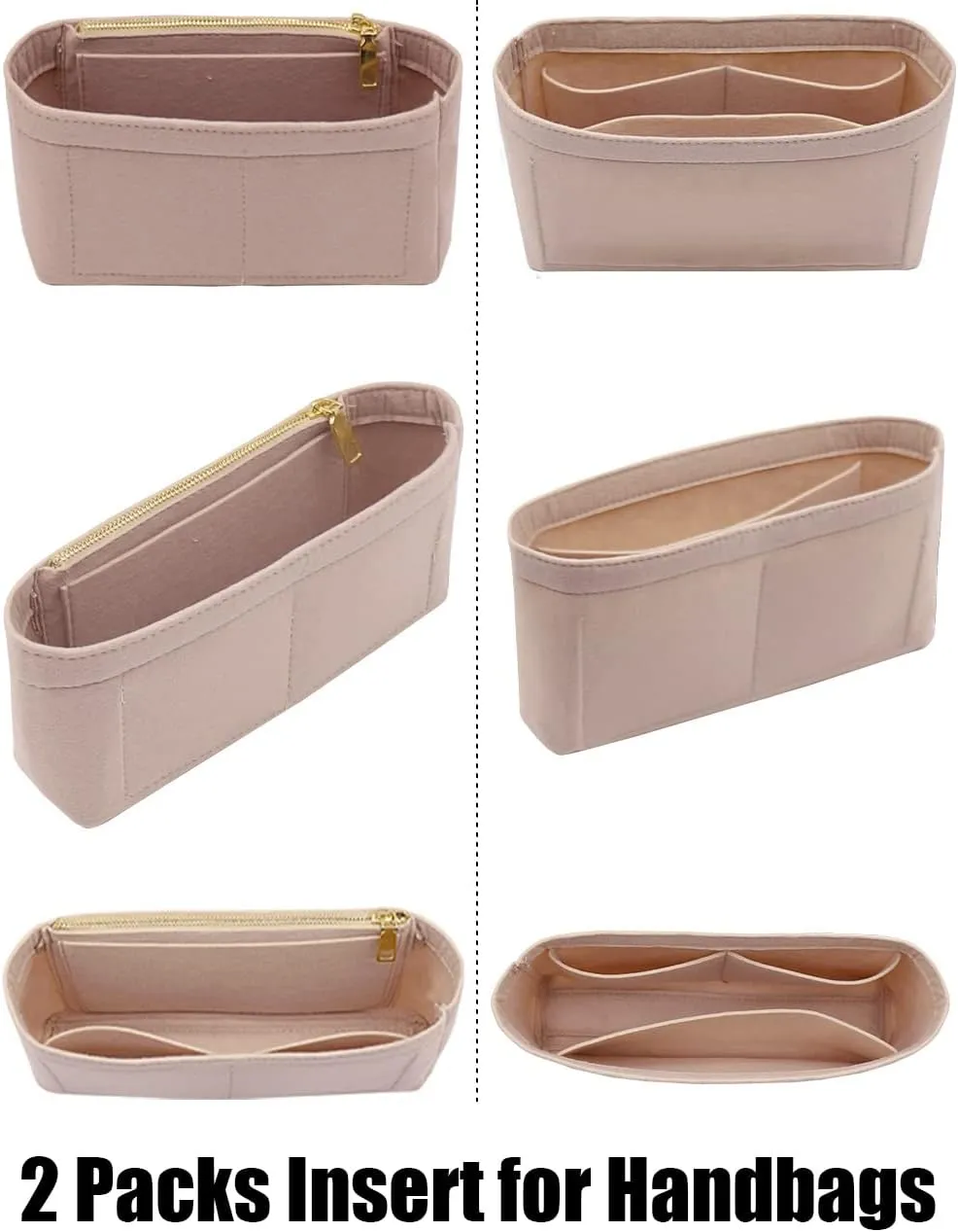 LEXSION Felt Insert Purse Organizer with Zipper,Mini Handbag Tote Shaper Insert for GG Marmont Matelasse Shoulder Bag(Pack of 2)- Buy 1 Get 1 Bag Free X-Small 8030 Beige