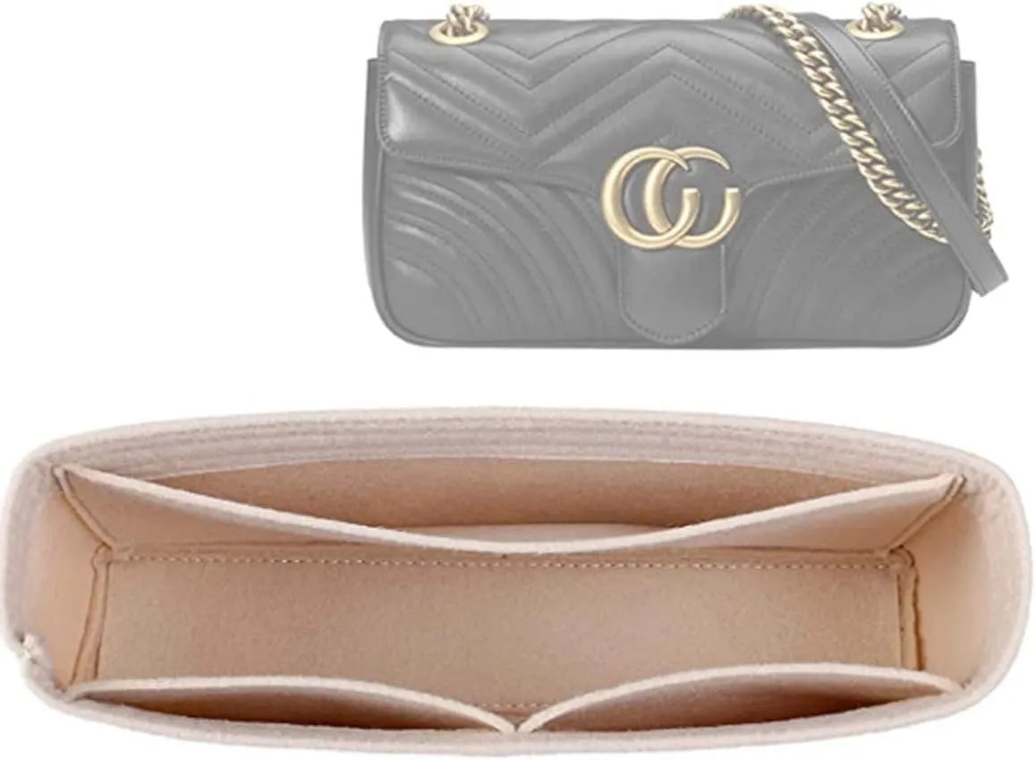 LEXSION Felt Insert Purse Organizer with Zipper,Mini Handbag Tote Shaper Insert for GG Marmont Matelasse Shoulder Bag(Pack of 2)- Buy 1 Get 1 Bag Free X-Small 8030 Beige