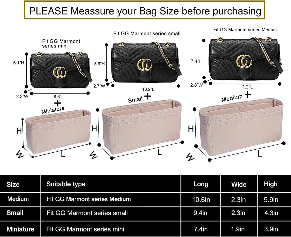 LEXSION Felt Insert Purse Organizer with Zipper,Mini Handbag Tote Shaper Insert for GG Marmont Matelasse Shoulder Bag(Pack of 2)- Buy 1 Get 1 Bag Free X-Small 8030 Beige