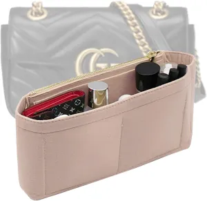 LEXSION Felt Insert Purse Organizer with Zipper,Mini Handbag Tote Shaper Insert for GG Marmont Matelasse Shoulder Bag(Pack of 2)- Buy 1 Get 1 Bag Free X-Small 8030 Beige