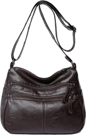 Lightweight 3 Compartment Faux Leather Medium Hobo Bag Hobo, Silver