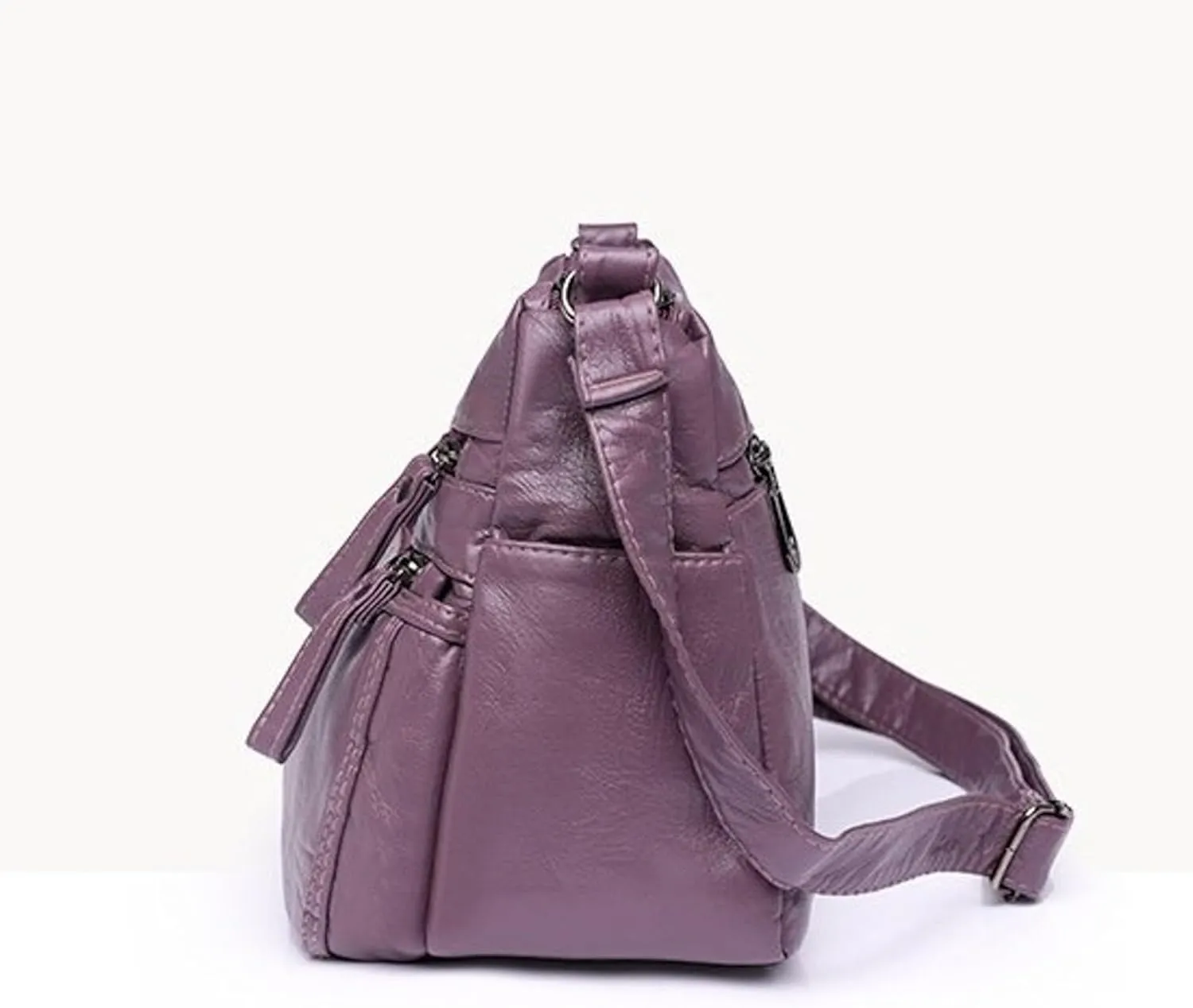 Lightweight 3 Compartment Faux Leather Medium Hobo Bag Hobo, Silver