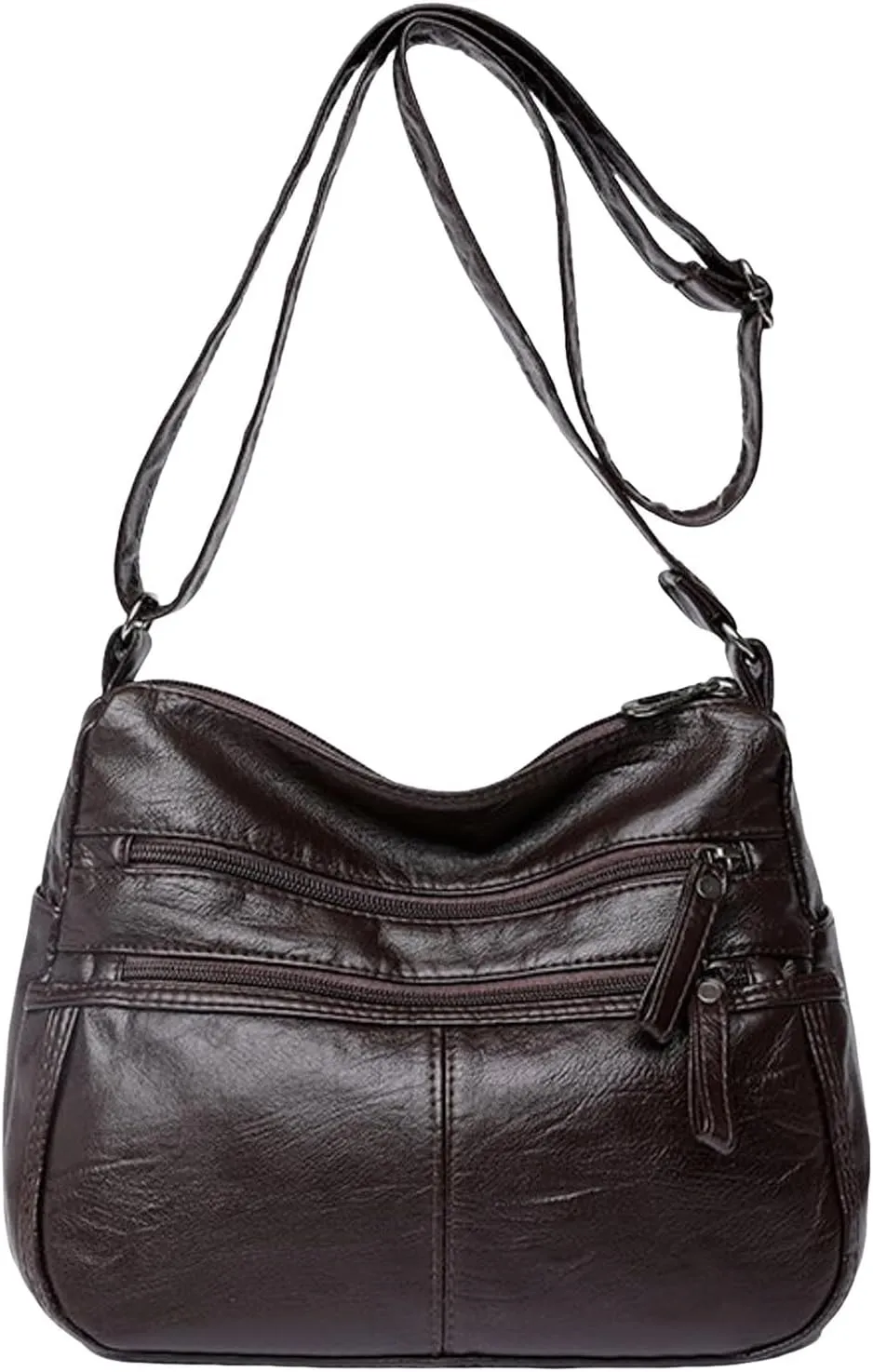 Lightweight 3 Compartment Faux Leather Medium Hobo Bag Hobo, Silver