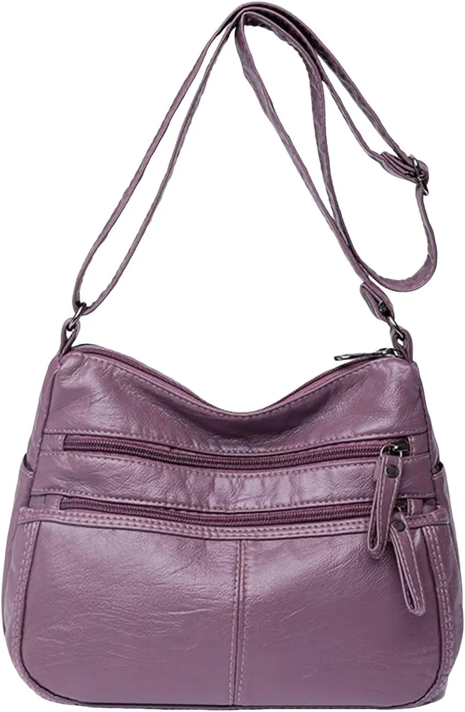 Lightweight 3 Compartment Faux Leather Medium Hobo Bag Hobo, Silver
