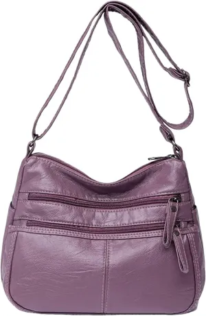 Lightweight 3 Compartment Faux Leather Medium Hobo Bag Hobo, Silver