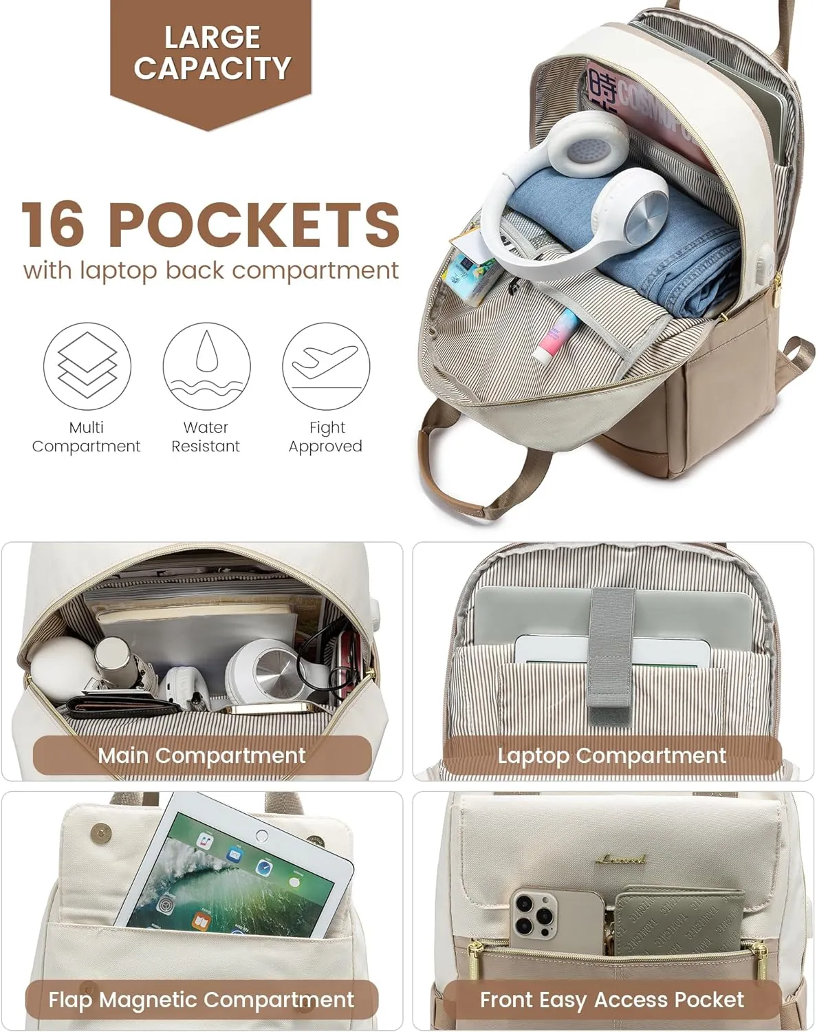 LOVEVOOK Laptop Backpack for Women, 17.3inch Laptop Bag with USB Port, Waterproof Travel Work Backpack Purse, Anti-Theft Backpacks Casual Computer Daypack Nurse Teacher Bag