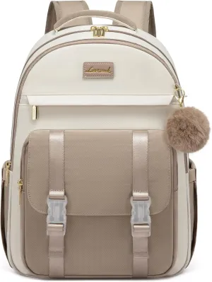 LOVEVOOK School Backpack for Teen Girls, Cute Student Backpack Purse Kid Bookbag for 14-16 Teenage, Back to School Backpacks Fit 15.6 Inch Laptop, Large College Travel Bag, Beige-Khaki
