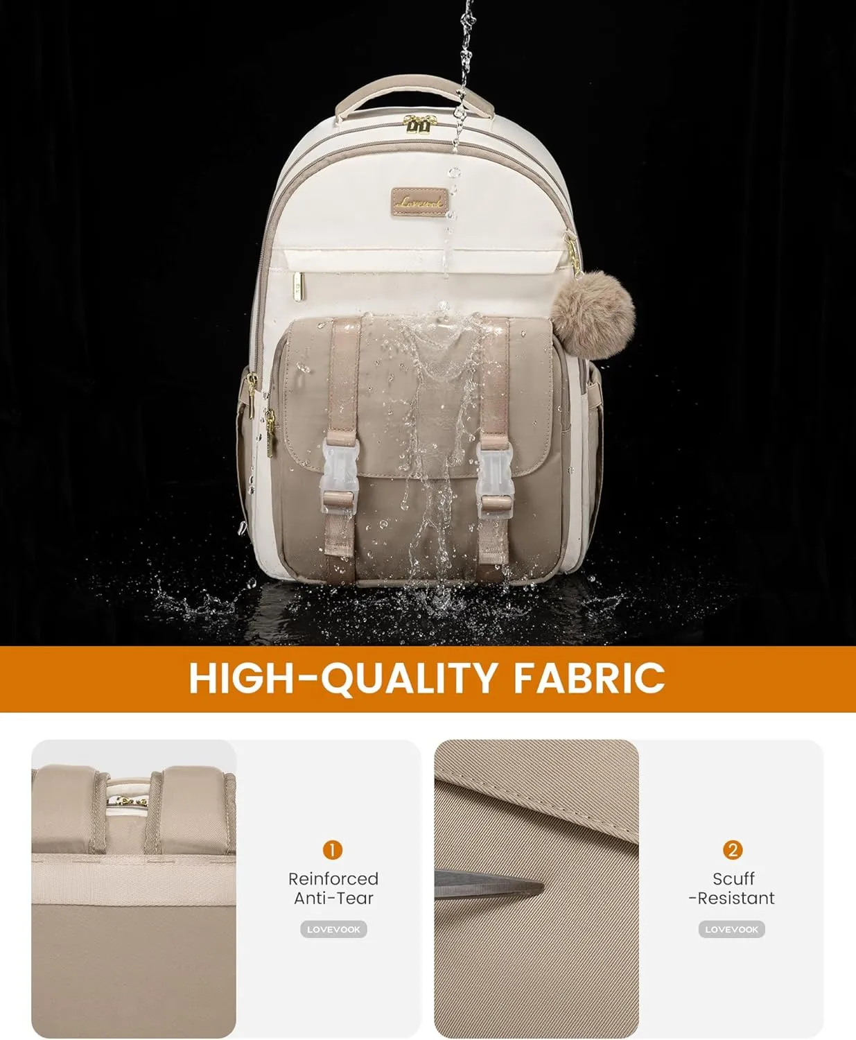 LOVEVOOK School Backpack for Teen Girls, Cute Student Backpack Purse Kid Bookbag for 14-16 Teenage, Back to School Backpacks Fit 15.6 Inch Laptop, Large College Travel Bag, Beige-Khaki