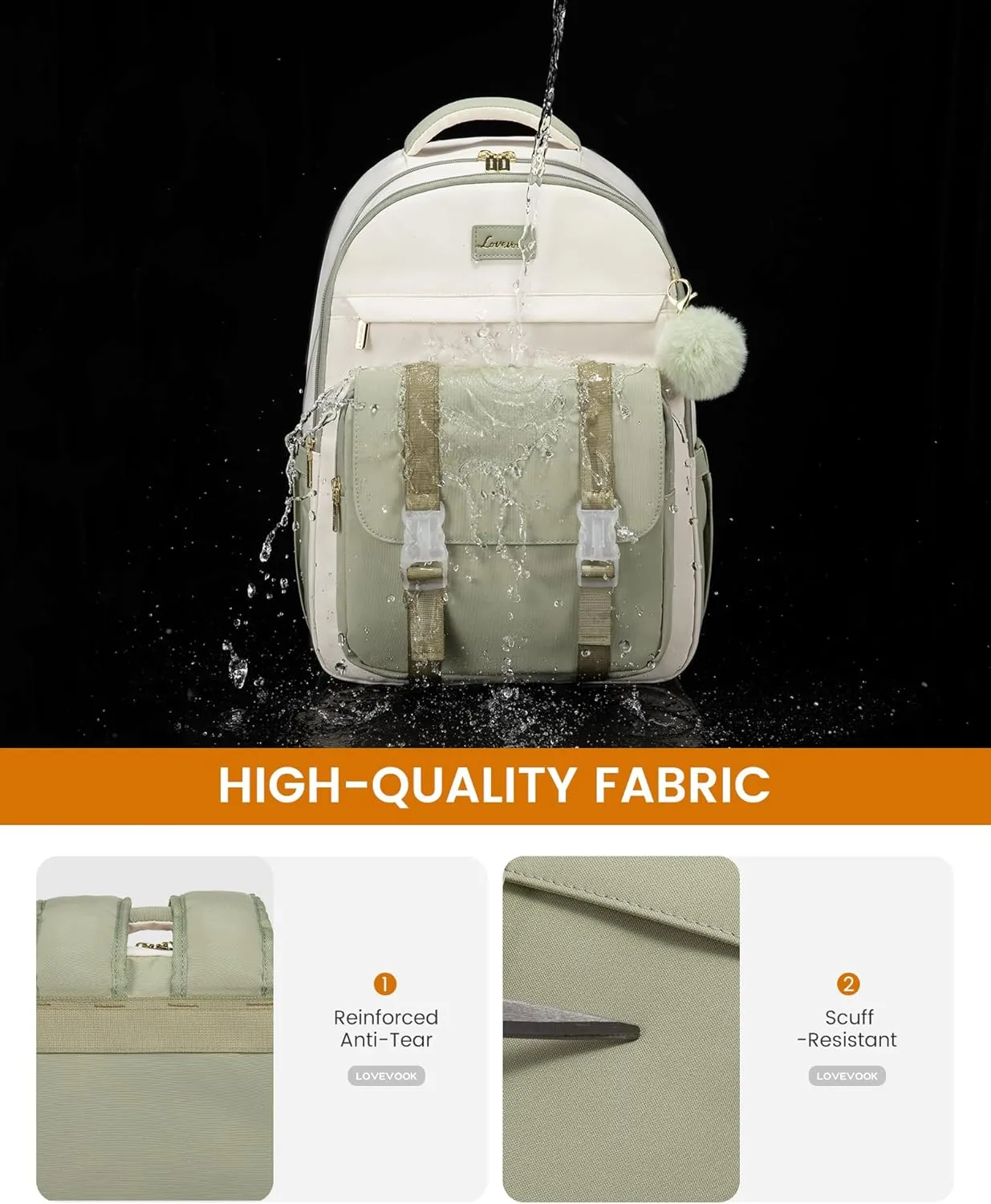 LOVEVOOK School Backpack for Teen Girls, Cute Student Backpack Purse Kid Bookbag for 14-16 Teenage, Back to School Backpacks Fit 15.6 Inch Laptop, Large College Travel Bag, Beige-Light Blue