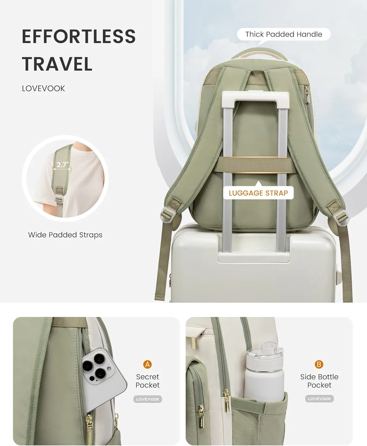LOVEVOOK School Backpack for Teen Girls, Cute Student Backpack Purse Kid Bookbag for 14-16 Teenage, Back to School Backpacks Fit 15.6 Inch Laptop, Large College Travel Bag, Beige-Light Blue