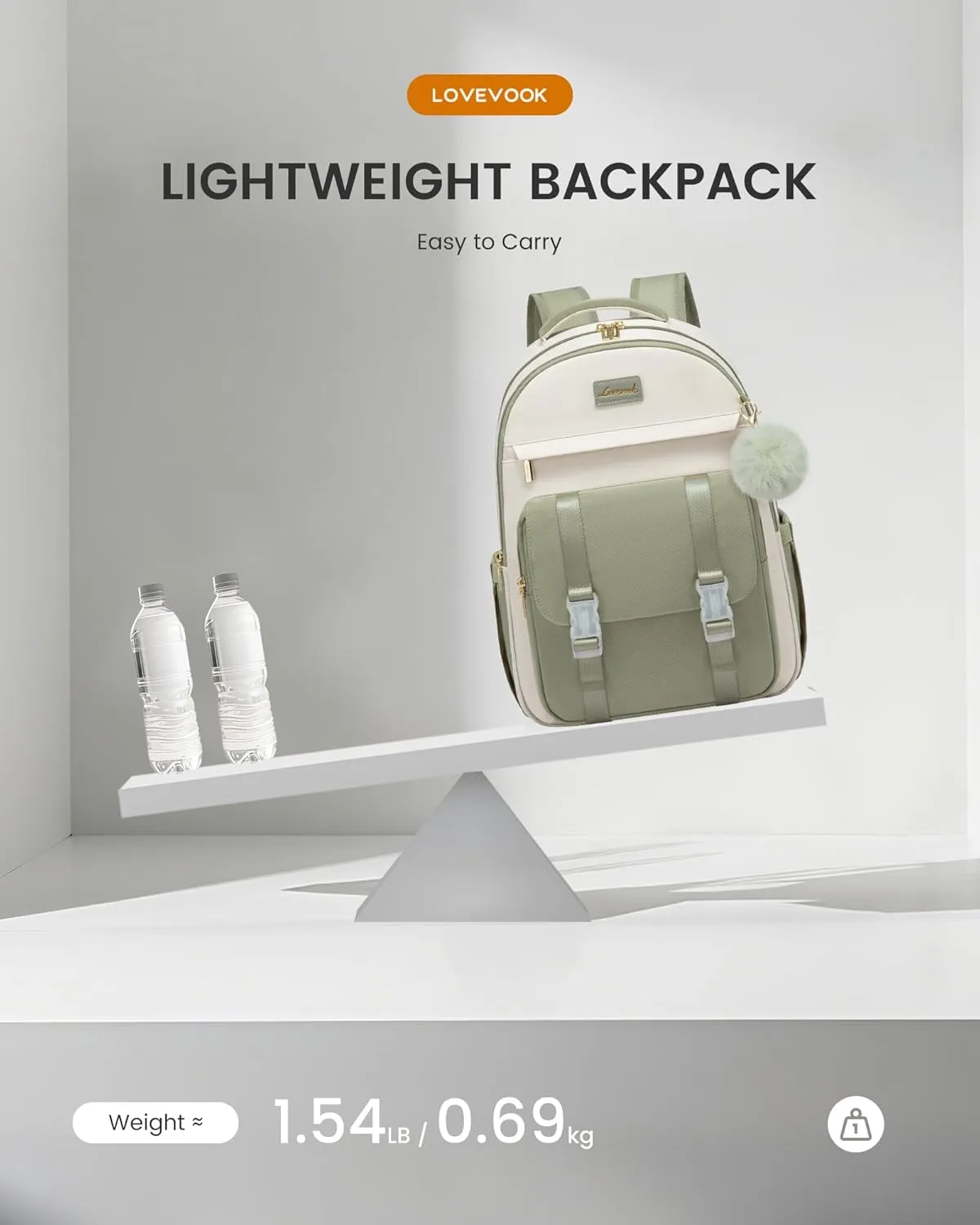 LOVEVOOK School Backpack for Teen Girls, Cute Student Backpack Purse Kid Bookbag for 14-16 Teenage, Back to School Backpacks Fit 15.6 Inch Laptop, Large College Travel Bag, Beige-Light Blue