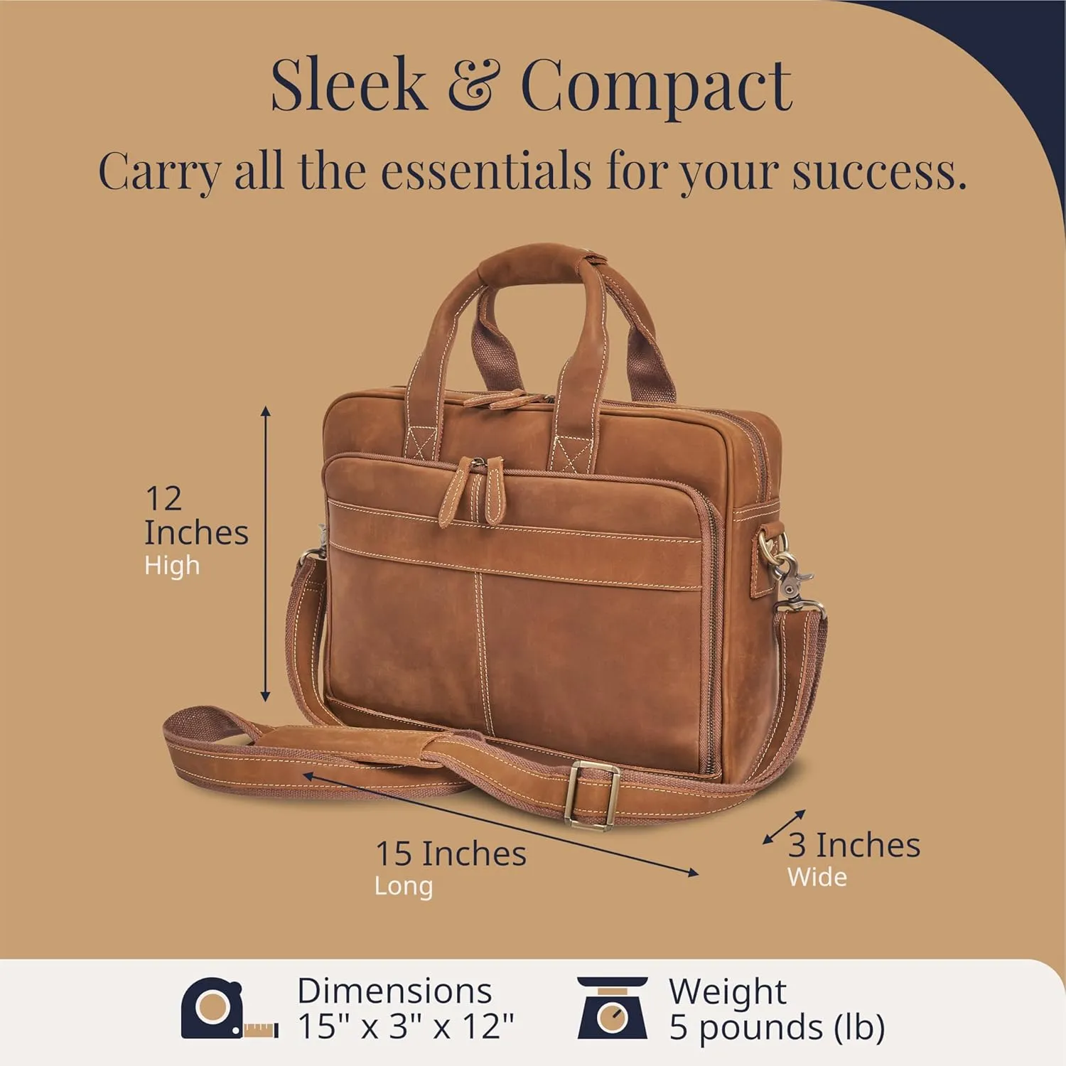 Luxorro Full-Grain Leather Briefcase for Men - Laptop Bag with Leather Computer Compartment