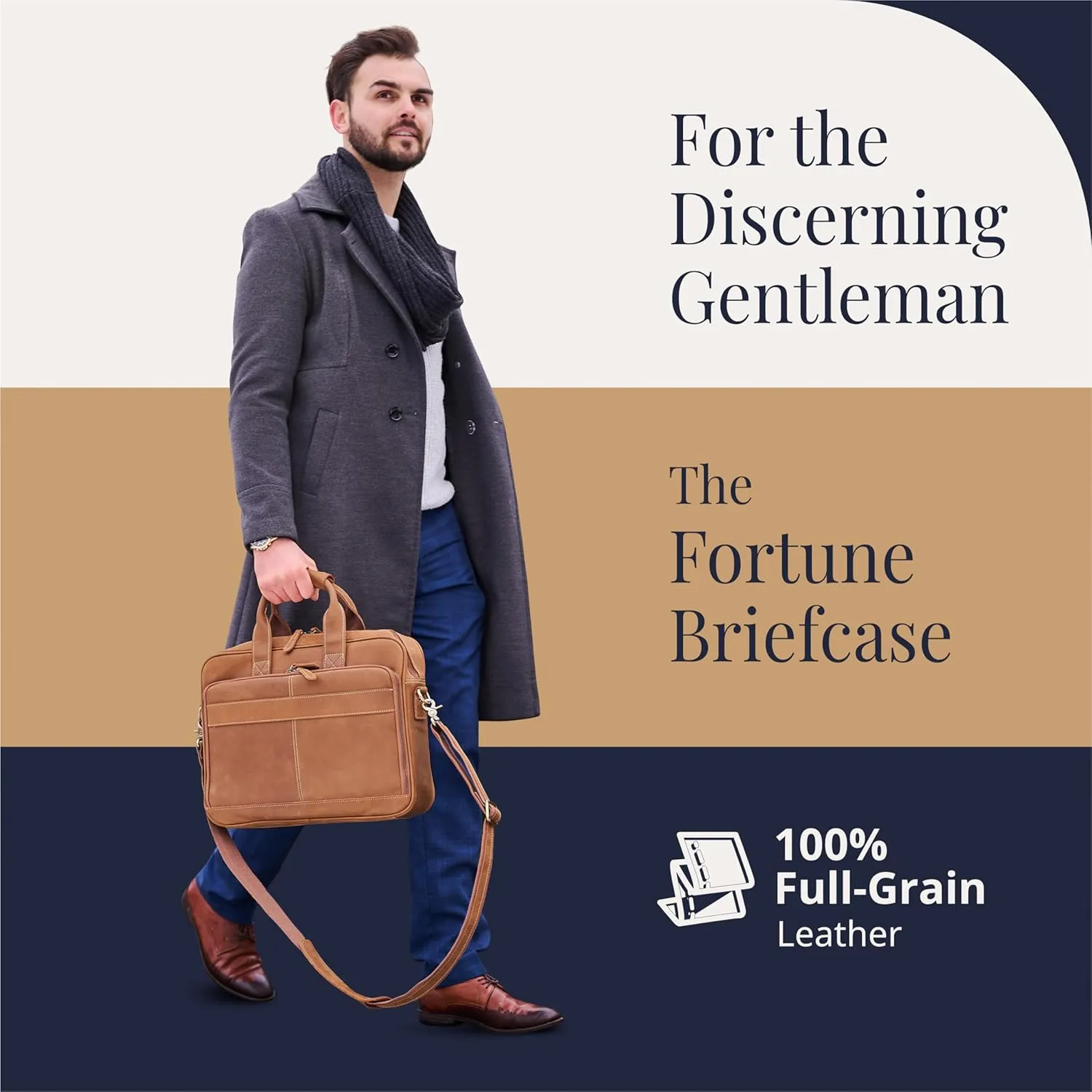 Luxorro Full-Grain Leather Briefcase for Men - Laptop Bag with Leather Computer Compartment