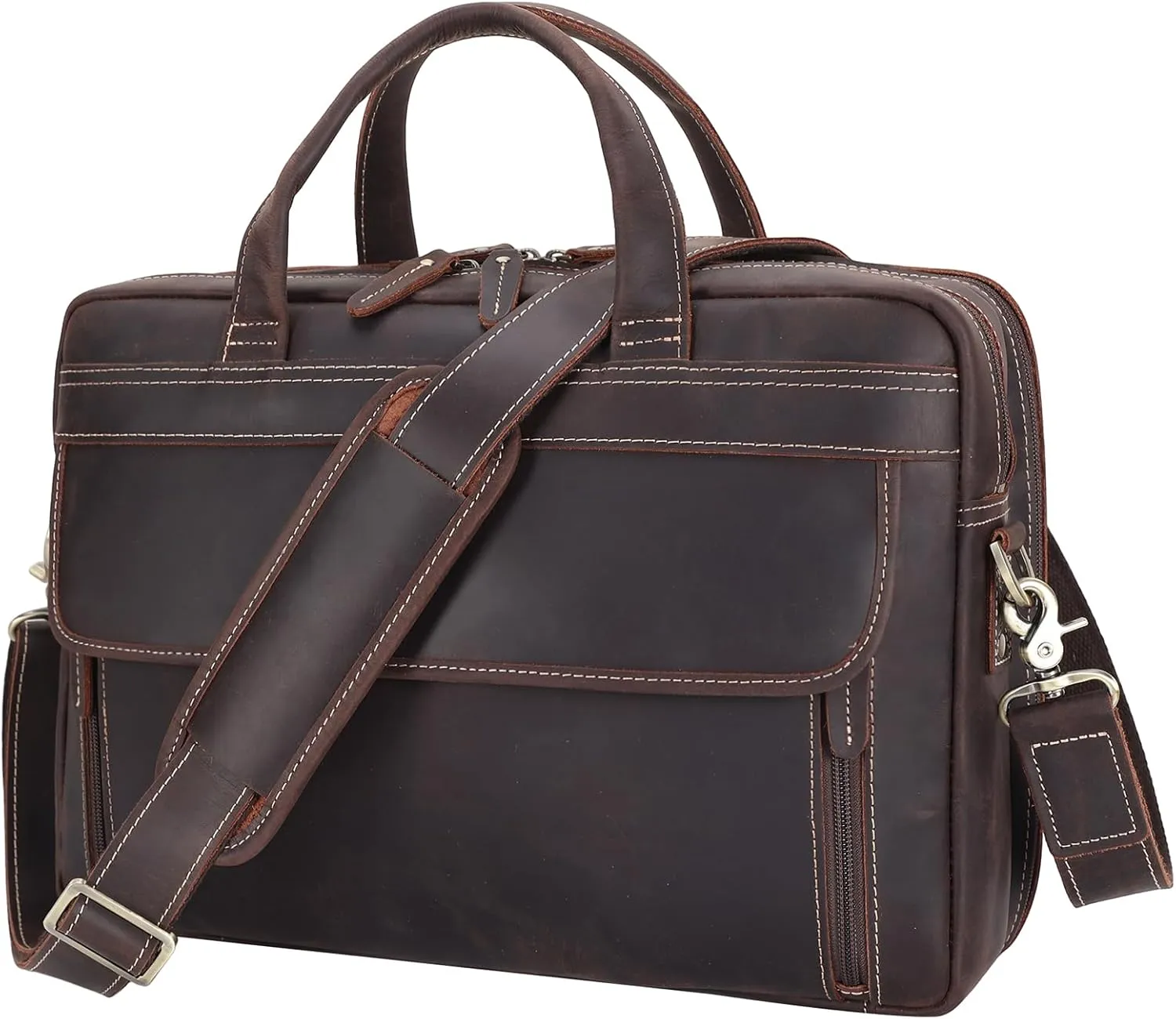 Masa Kawa Leather Briefcase for Men 15.6" - 17" Laptop Computer Case Business Travel Work Messenger Cross Body Shoulder Bag