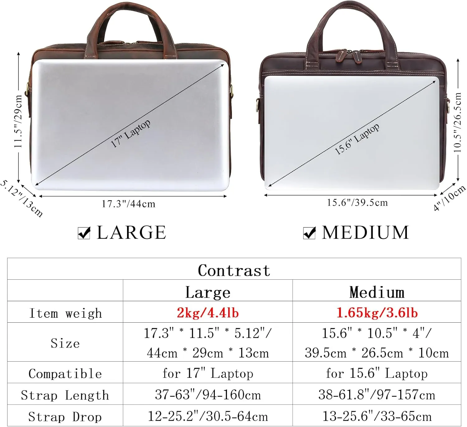 Masa Kawa Leather Briefcase for Men 15.6" - 17" Laptop Computer Case Business Travel Work Messenger Cross Body Shoulder Bag
