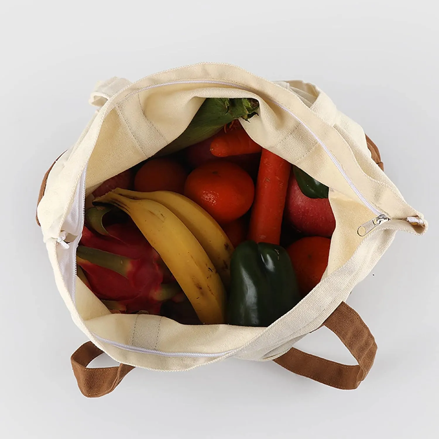 Medium Supermarket Bag Large Capacity Zipper Portable Canvas Bag Shoulder Bags Men Women (Red, One Size)