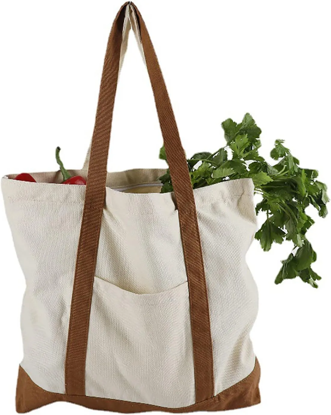 Medium Supermarket Bag Large Capacity Zipper Portable Canvas Bag Shoulder Bags Men Women (Red, One Size)