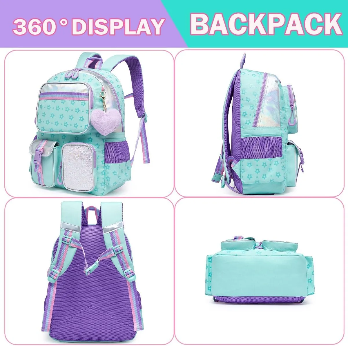 Meetbelify Aesthetic Backpack for Elementary to Teen Girls, Cute Bookbag for Kids 8-10