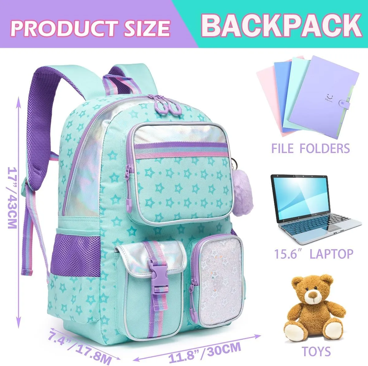 Meetbelify Aesthetic Backpack for Elementary to Teen Girls, Cute Bookbag for Kids 8-10