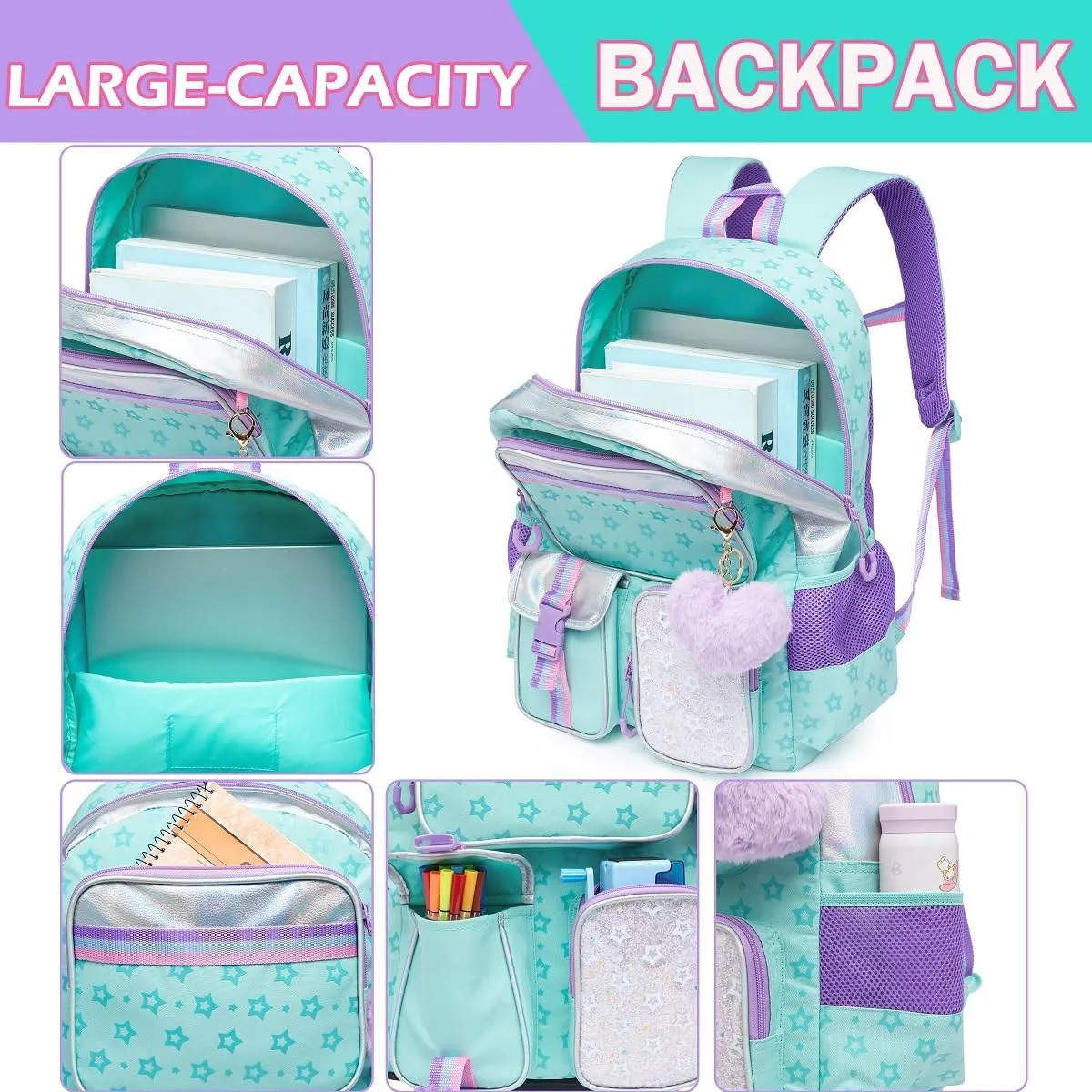 Meetbelify Aesthetic Backpack for Elementary to Teen Girls, Cute Bookbag for Kids 8-10