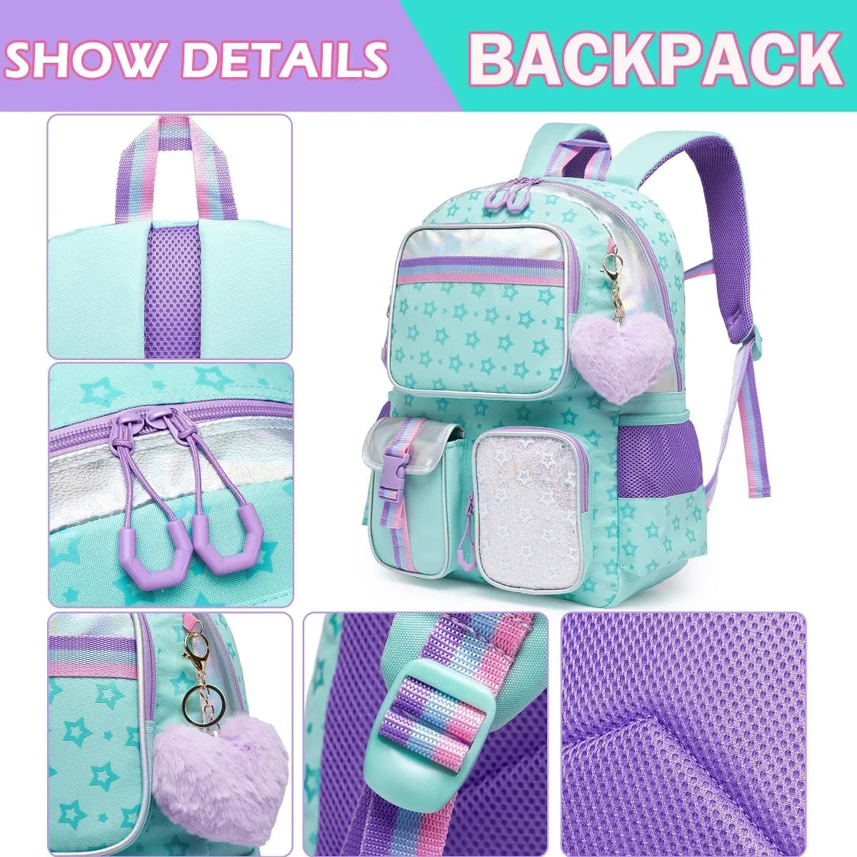 Meetbelify Aesthetic Backpack for Elementary to Teen Girls, Cute Bookbag for Kids 8-10