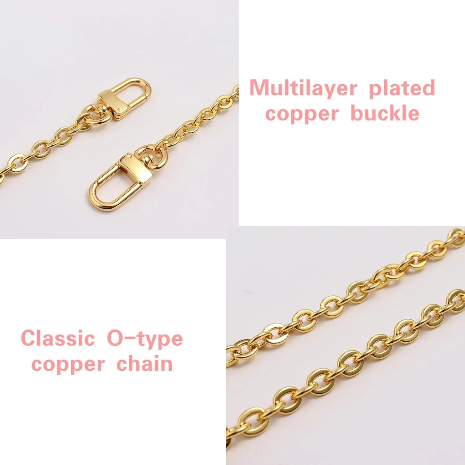 Mini Copper Purse Chain Strap bag chain Strap Purse Straps Shoulder Cross Body Replacement Straps with Metal Buckles