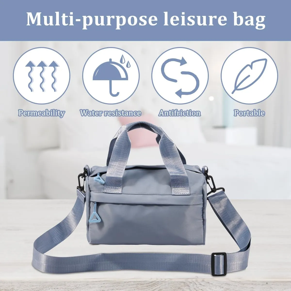 Mini Gym Bag Waterproof Nylon Tote Bag Multipurpose Fitness Shoulder Bag Stylish Travel Bag with Adjustable Strap (Blue)
