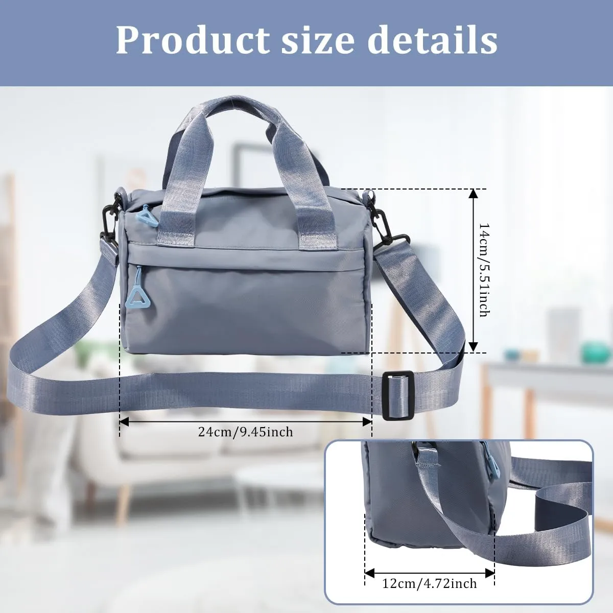 Mini Gym Bag Waterproof Nylon Tote Bag Multipurpose Fitness Shoulder Bag Stylish Travel Bag with Adjustable Strap (Blue)