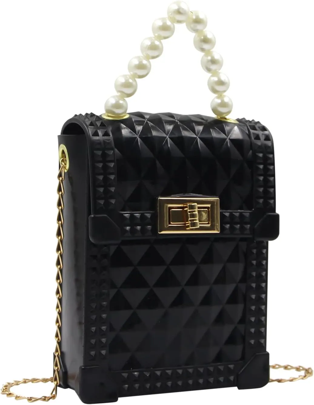 Mini Jelly Bag Purse Lady Girls Crossbody Shoulder bag Top Handle Handbag Portable Pearl Pouch Wallet, Black
