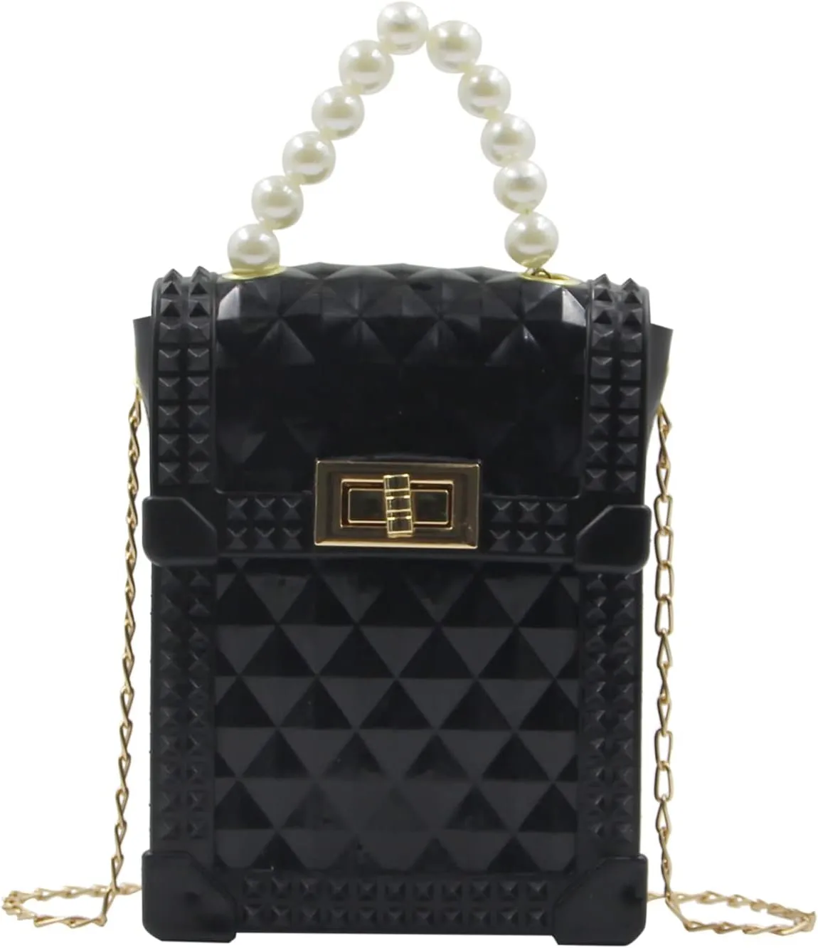 Mini Jelly Bag Purse Lady Girls Crossbody Shoulder bag Top Handle Handbag Portable Pearl Pouch Wallet, Black