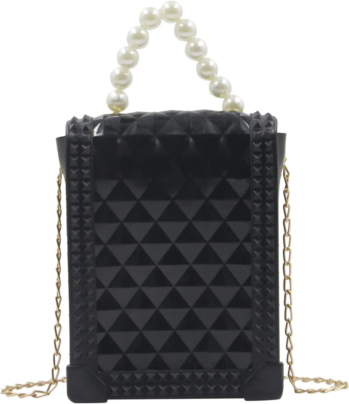 Mini Jelly Bag Purse Lady Girls Crossbody Shoulder bag Top Handle Handbag Portable Pearl Pouch Wallet, Black