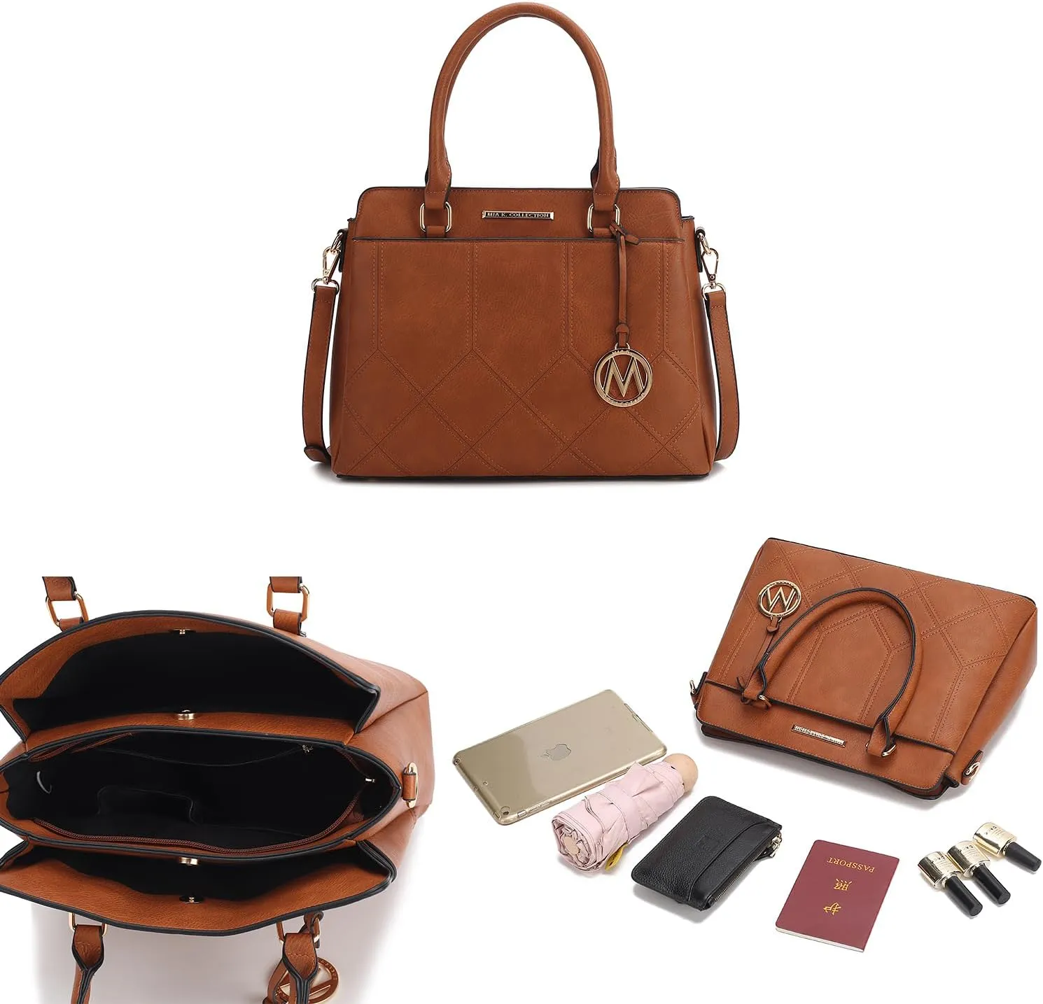 MKF Collection Tote Bag for Women, Vegan Leather Top-Handle Satchel Handbag Crossbody Purse