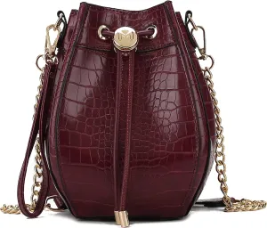 MKF Collection Women's Shoulder Bag, Croco Vegan Leather Crossbody Bag Drawstring Handbag Purse by Mia K