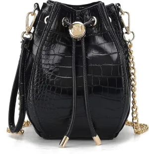 MKF Collection Women's Shoulder Bag, Croco Vegan Leather Crossbody Bag Drawstring Handbag Purse by Mia K