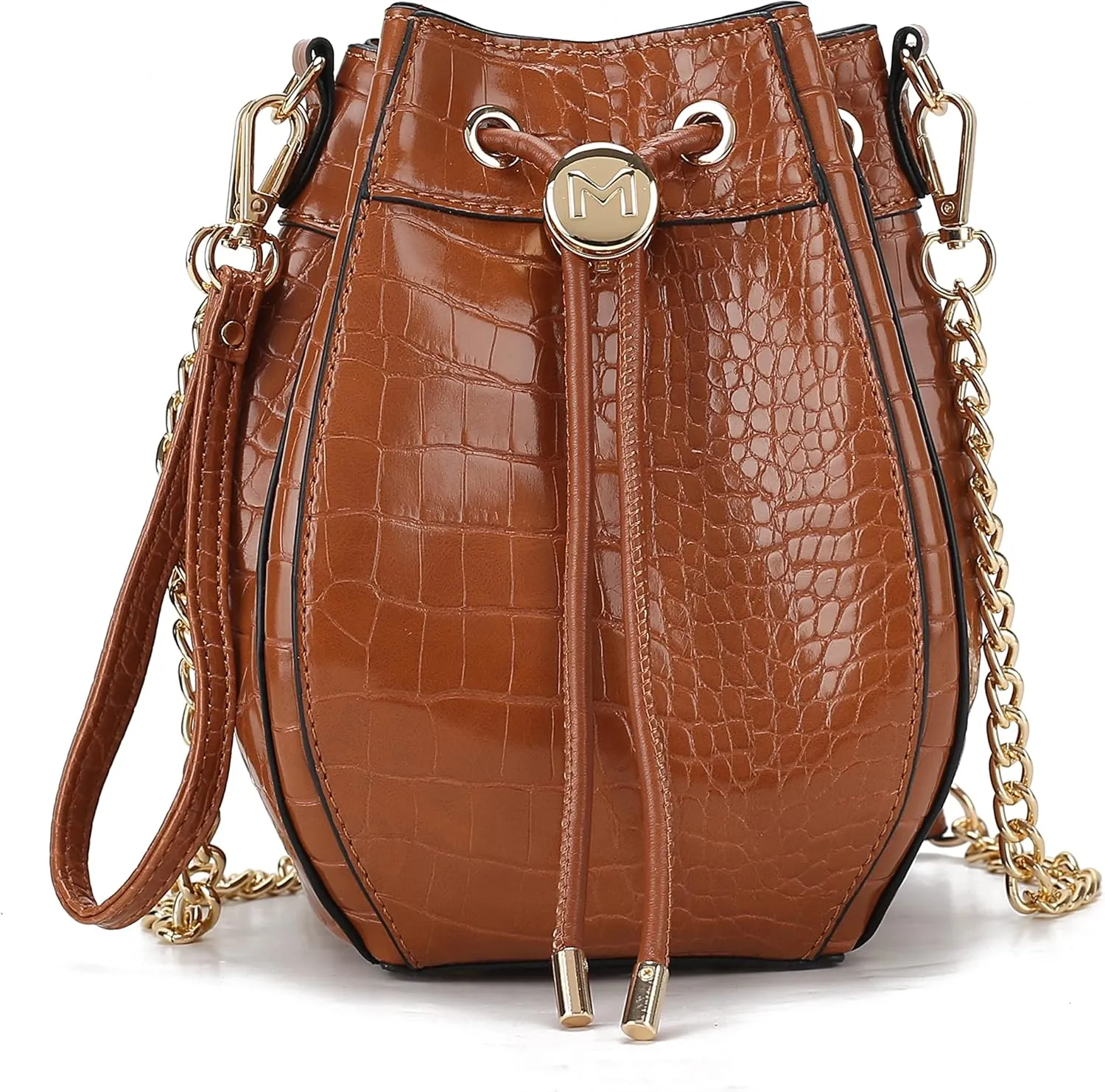MKF Collection Women's Shoulder Bag, Croco Vegan Leather Crossbody Bag Drawstring Handbag Purse by Mia K