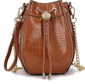 MKF Collection Women's Shoulder Bag, Croco Vegan Leather Crossbody Bag Drawstring Handbag Purse by Mia K