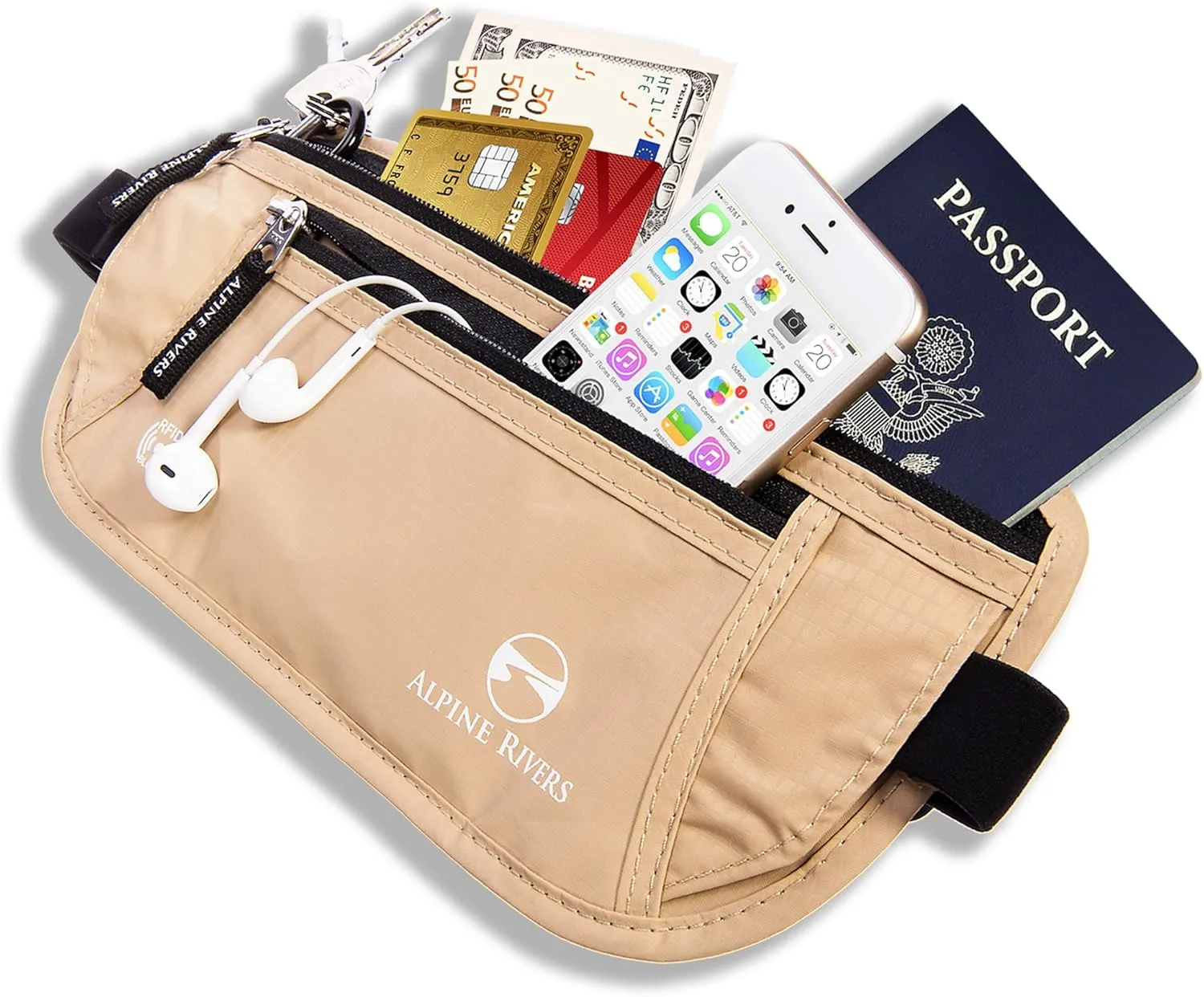 Money Belt - RFID Blocking Hidden Travel Wallet with 7 Bonus Sleeves