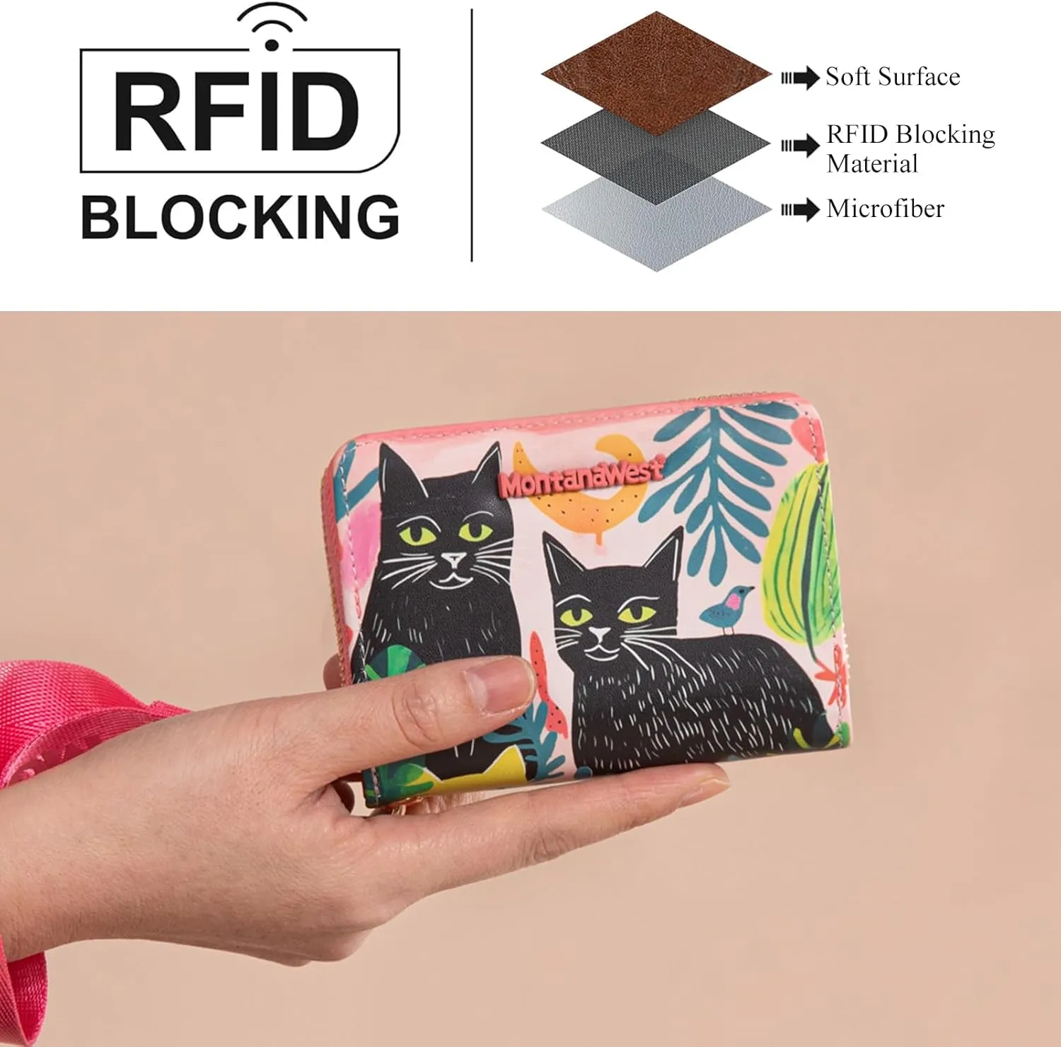 Montana West Small Cat Wallet for Women Female Ladies with a Detachable Wristlet Women's Wallet with Rfid Blocking Lining Minimalist Lightweight & Easy to Carry
