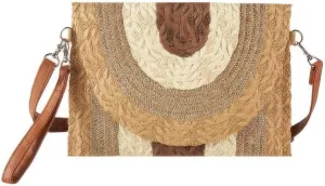 Multicolor Straw Clutch Crossbody Bag, Metallic Lined, 11W x 8.5H inches, Beige Blue Rose Taupe