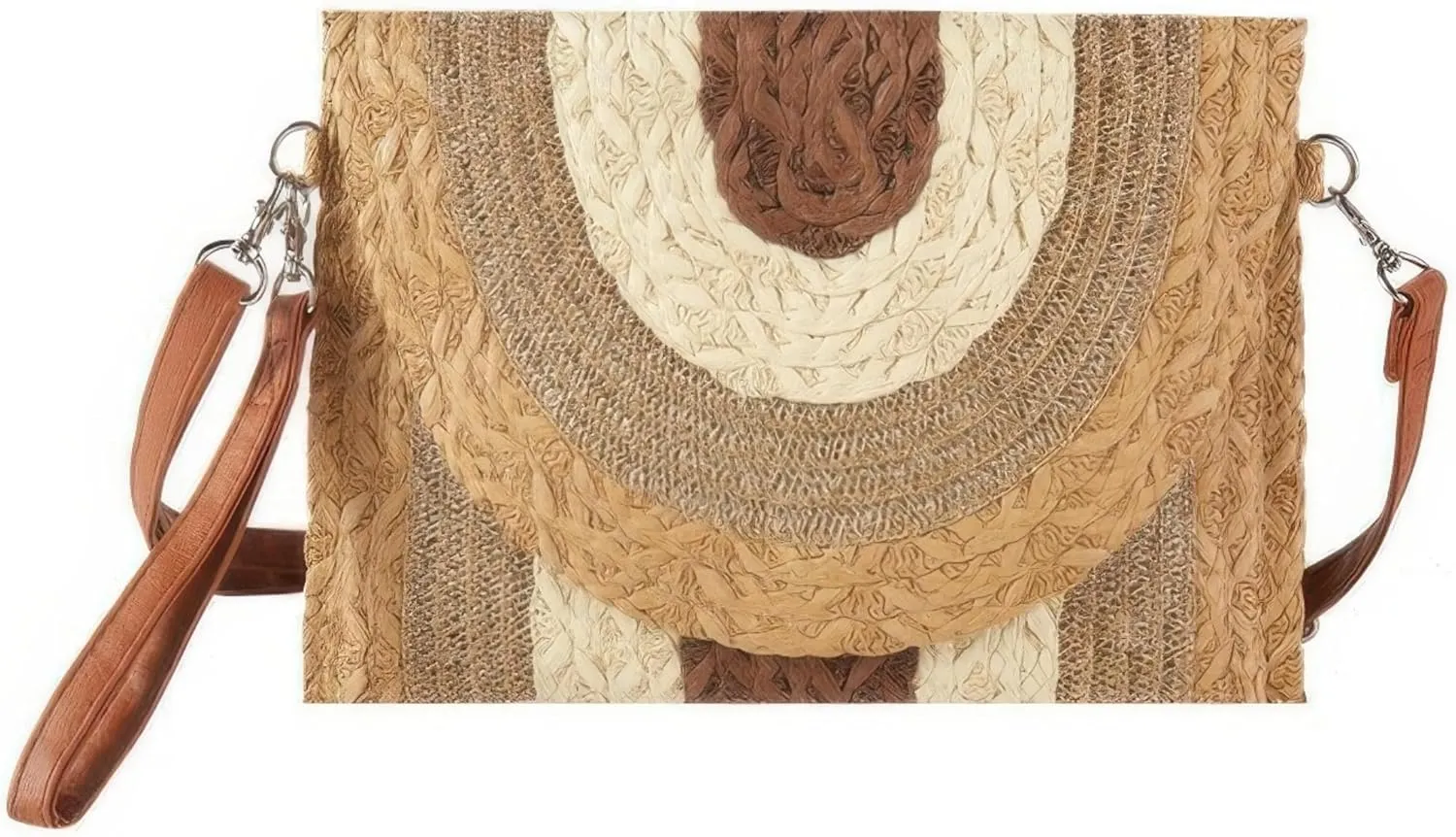 Multicolor Straw Clutch Crossbody Bag, Metallic Lined, 11W x 8.5H inches, Beige Blue Rose Taupe