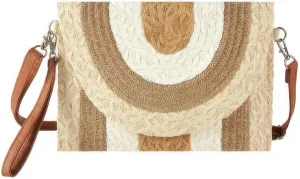 Multicolor Straw Clutch Crossbody Bag, Metallic Lined, 11W x 8.5H inches, Beige Blue Rose Taupe