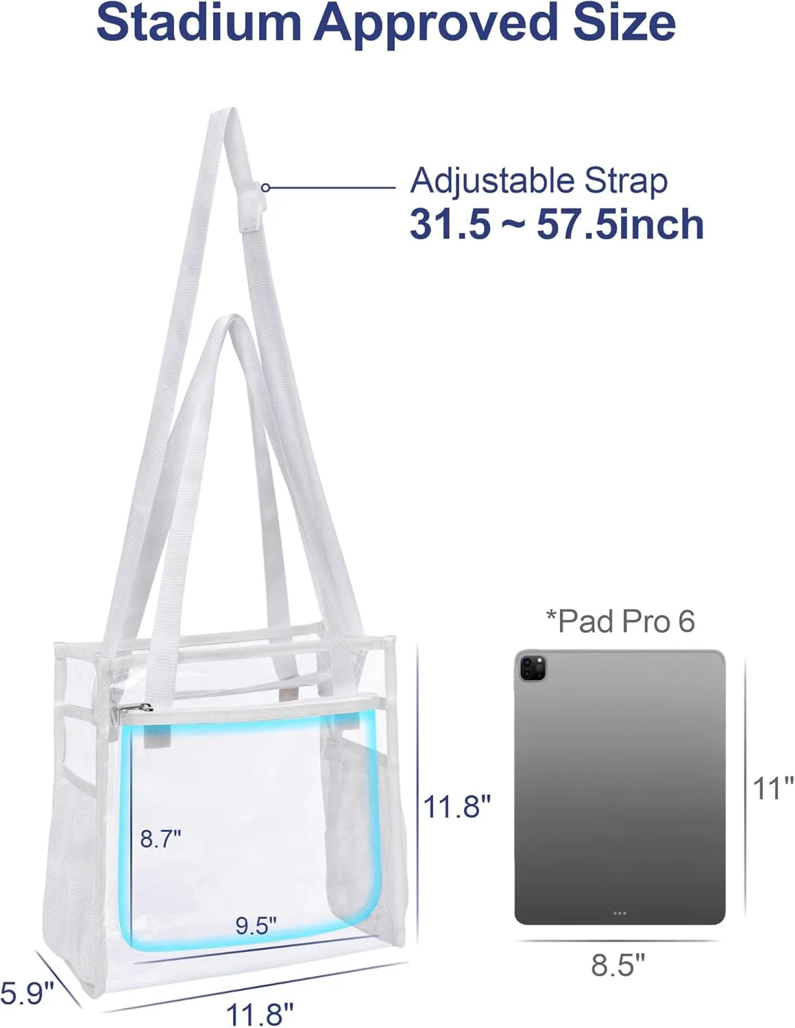 PACKISM Clear Bag 12x6x12 Stadium Approved - Clear Tote Bag for Sport Events Game Day Concert and Work