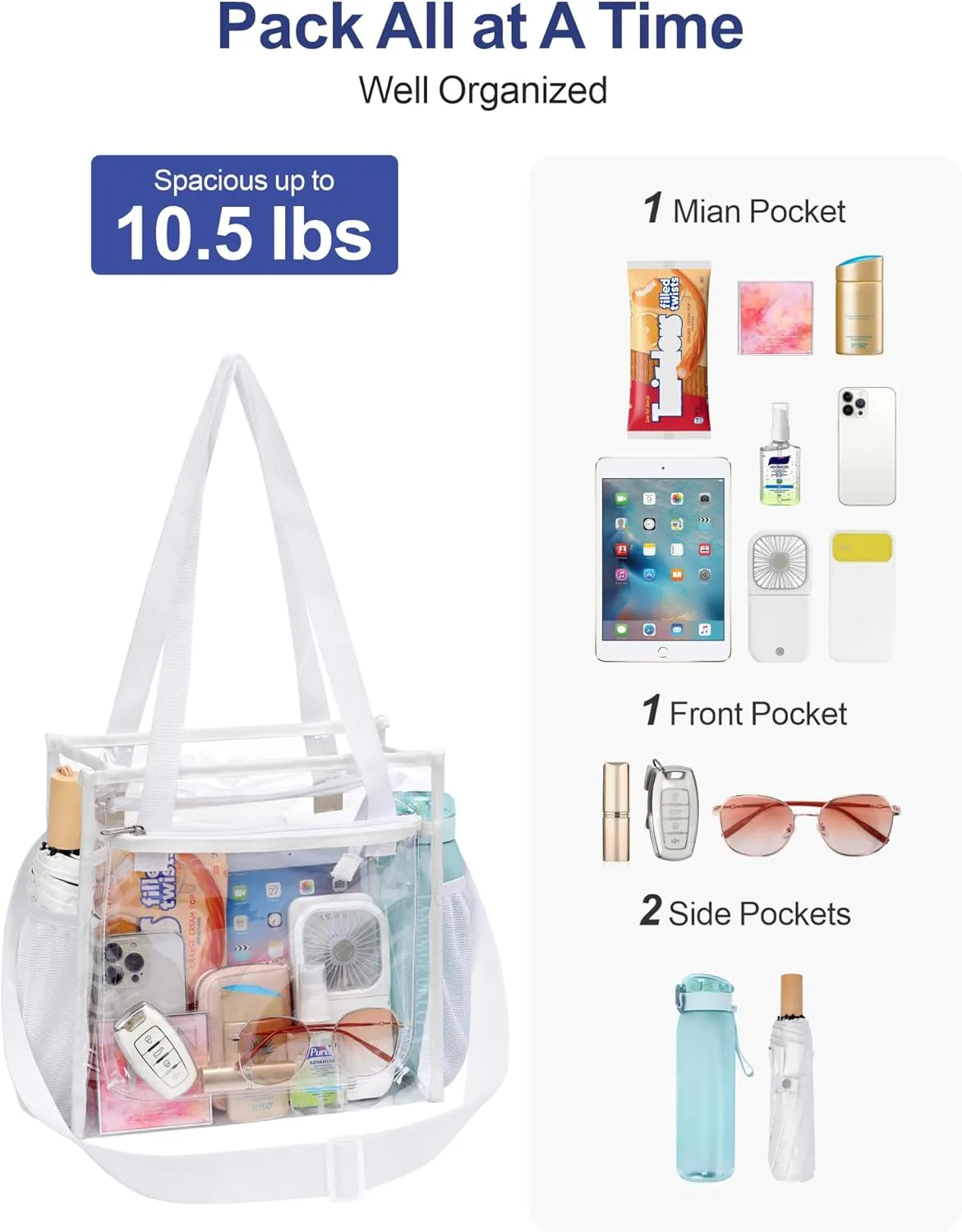 PACKISM Clear Bag 12x6x12 Stadium Approved - Clear Tote Bag for Sport Events Game Day Concert and Work