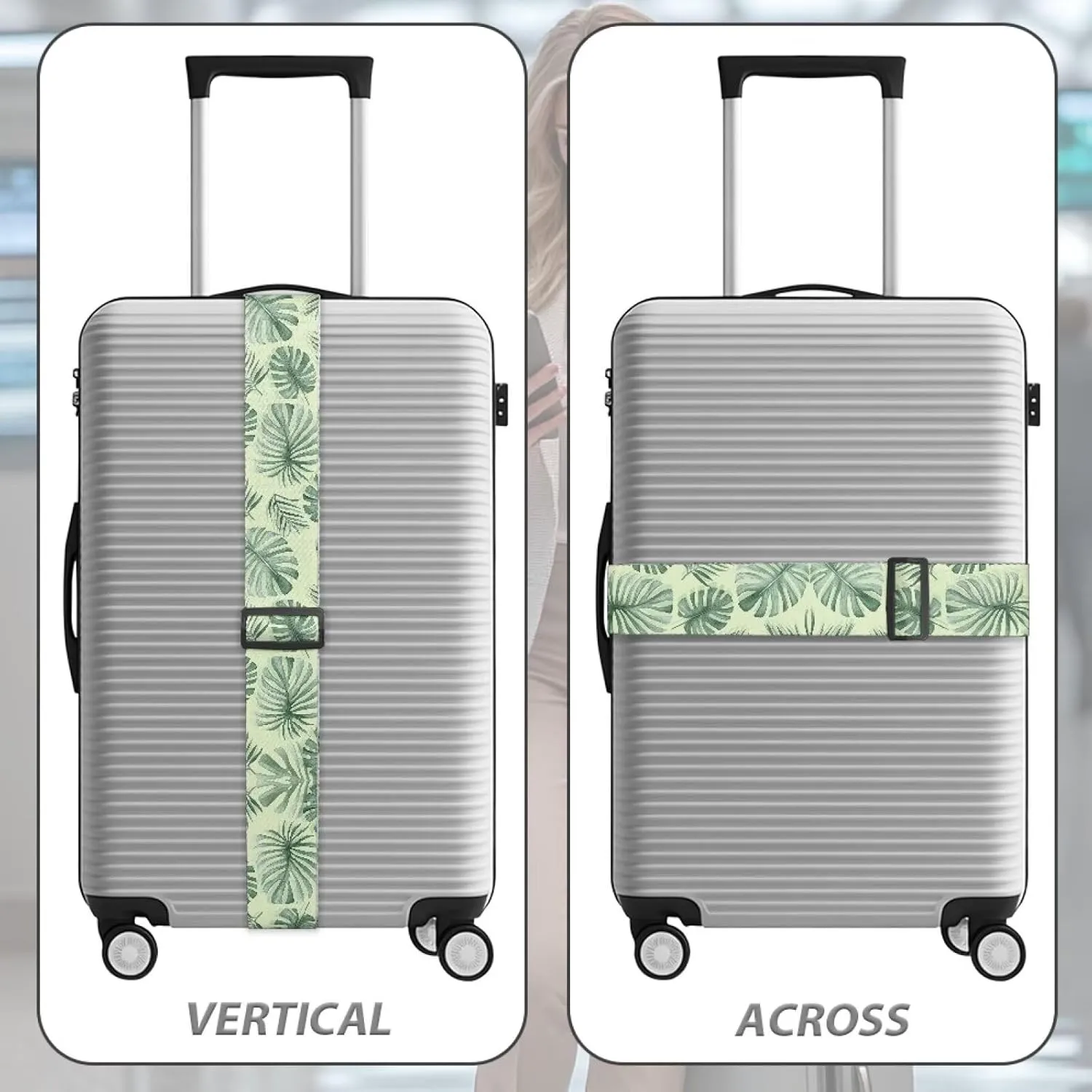 Palm Leaves Luggage Straps for Suitcase Buckle Straps for Baggage Luggage Belt Suitcase Connectors for Travel Adjustable Length Luggage Suitcase Security Band