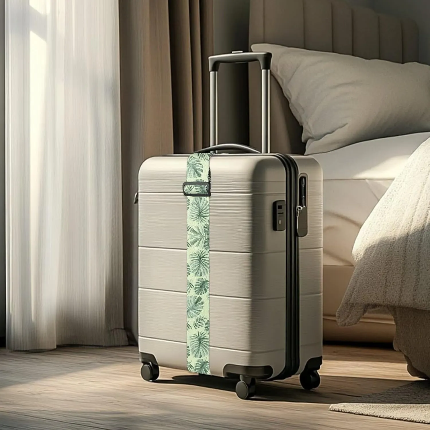 Palm Leaves Luggage Straps for Suitcase Buckle Straps for Baggage Luggage Belt Suitcase Connectors for Travel Adjustable Length Luggage Suitcase Security Band