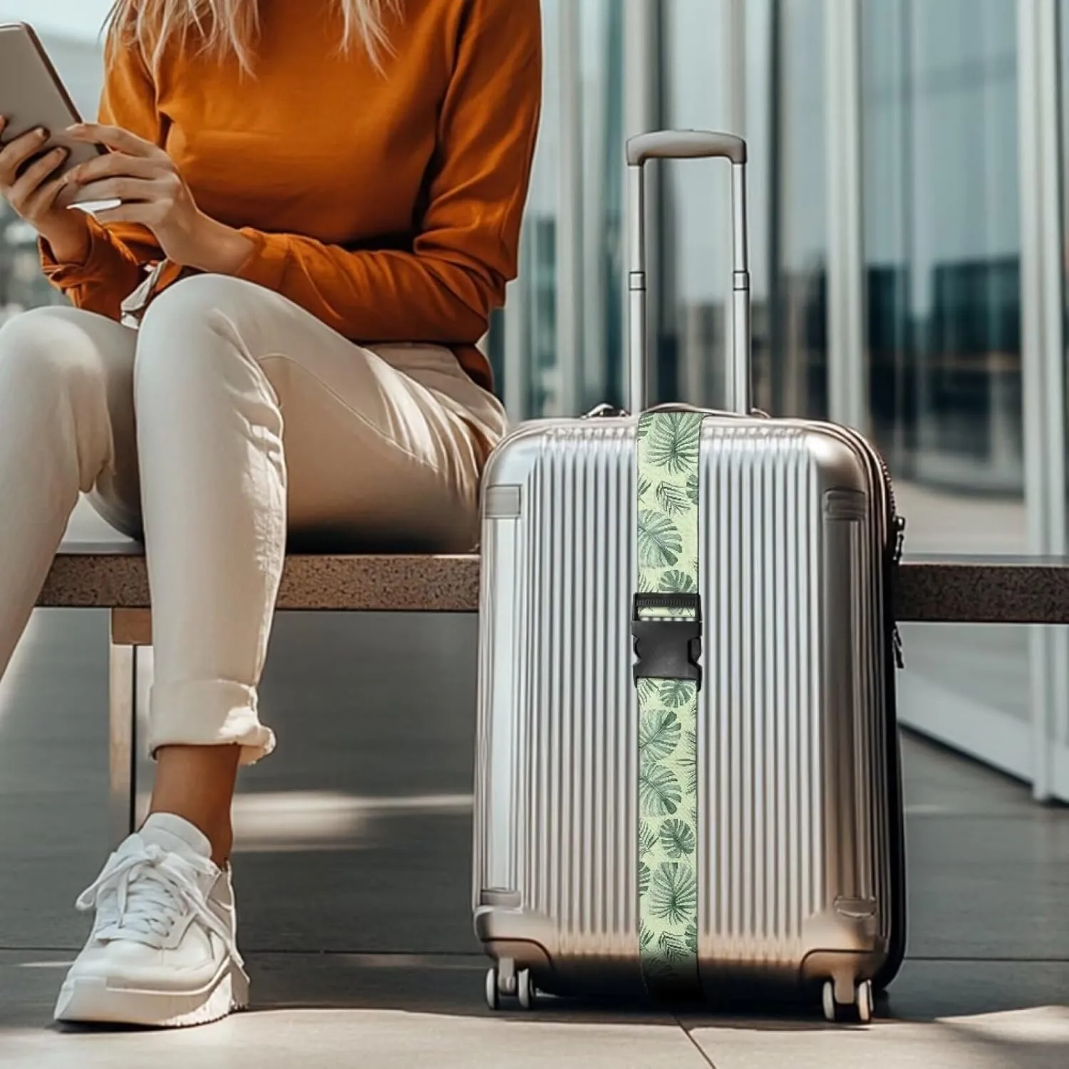 Palm Leaves Luggage Straps for Suitcase Buckle Straps for Baggage Luggage Belt Suitcase Connectors for Travel Adjustable Length Luggage Suitcase Security Band