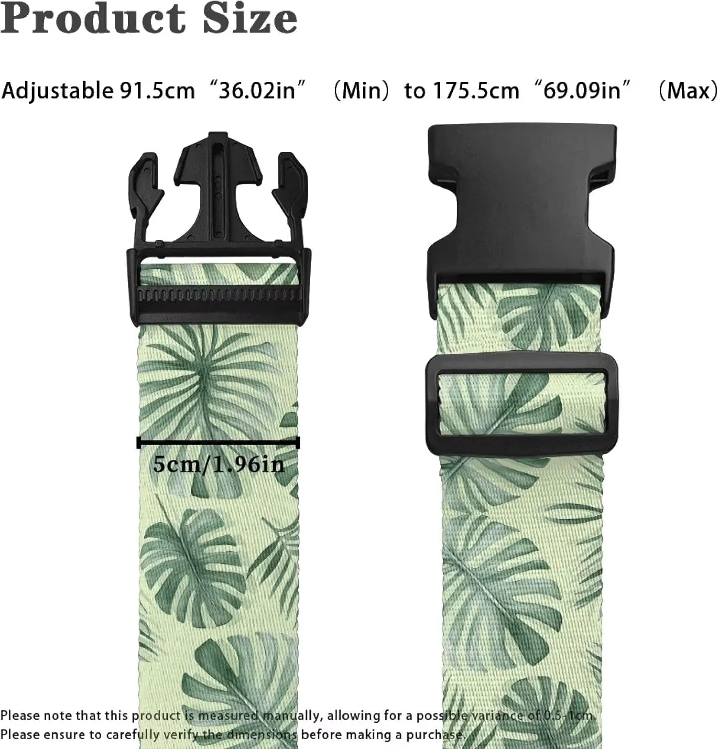 Palm Leaves Luggage Straps for Suitcase Buckle Straps for Baggage Luggage Belt Suitcase Connectors for Travel Adjustable Length Luggage Suitcase Security Band