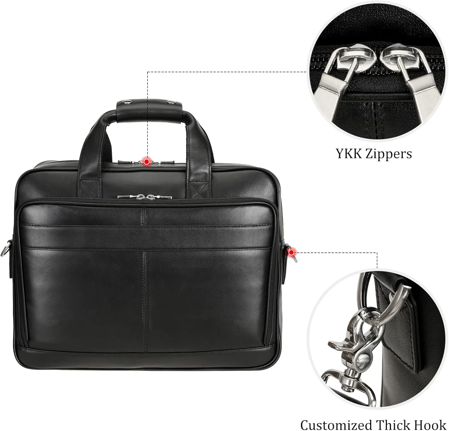 Polare Full Grain Leather 16.5'' Laptop Bag Briefcase for Men Business Messenger Work Bag Fits 15.6'' Laptop