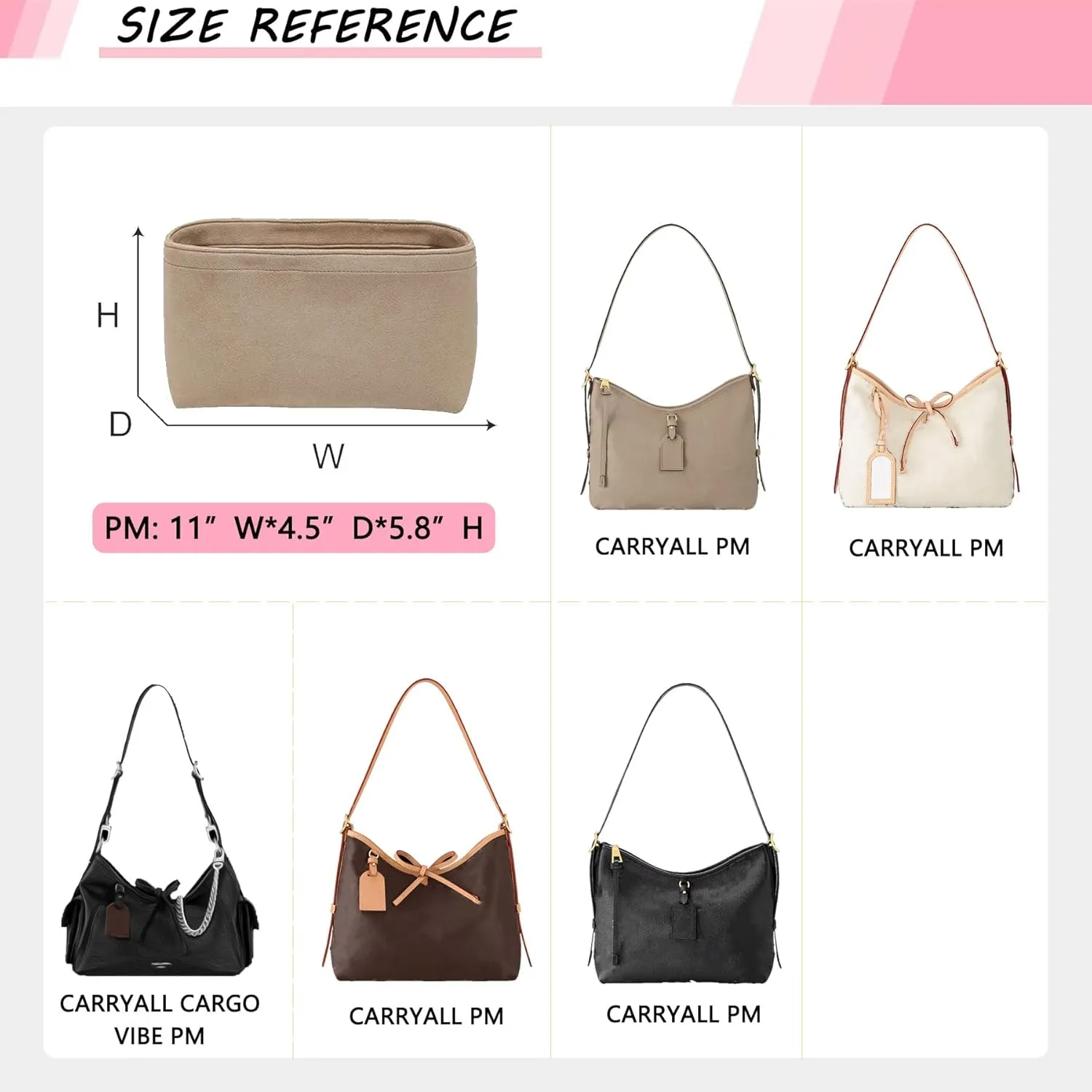 Purse Organizer Insert Compatible with LV Carryall PM and More, Velvet Bag Organizer for Tote Handbag, Bag Insert for Women (PM-Beige-Velvet)