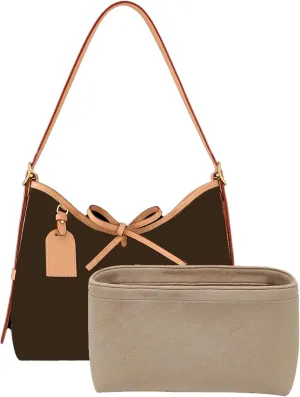 Purse Organizer Insert Compatible with LV Carryall PM and More, Velvet Bag Organizer for Tote Handbag, Bag Insert for Women (PM-Beige-Velvet)